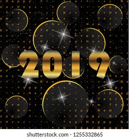 Happy New 2019 Year. Vector holiday illustration. Festive banner