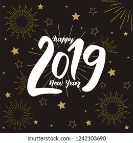 Happy New 2019 Year.Vector Illustration With Lettering Composition and Burst