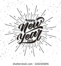 Happy New 2019 Year.Vector Illustration With Lettering Composition and Burst