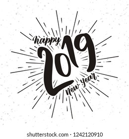 Happy New 2019 Year.Vector Illustration With Lettering Composition and Burst