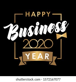 Happy new 2020 business year! Elegant gold text and numbers and golden bow tie on black background. Minimalistic vector template