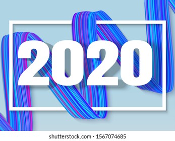 Happy New 2020 Year, 3d lettering greeting inscription in paper style for your christmas themed cards and congratulations, holidays flyers, invitations and greetings. Vector illustration. EPS10.