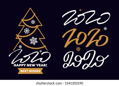 Happy new 2020 Year - beautiful hand drawn lettering invitation postcard