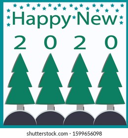 Happy New 2020.  New Year card with Christmas trees.
