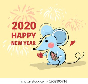 Happy new 2020 year! Chinese new year greetings, Year of the Rat , fortune. Flat style design. 