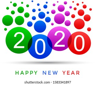 Happy New 2020 Year with colored circles - stock vector