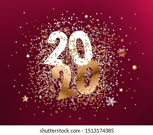 Happy New 2020 year composition. Different elements on red background