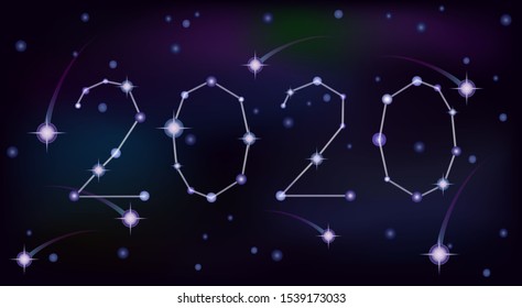 Happy new 2020 year constellation  banner, vector illustration