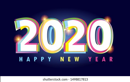 Happy new 2020 year - cute template poster banner art. Happy new year  - for invitation.