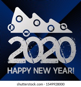 Happy new 2020 year dark blue greeting card created with geometric background and grunge effect