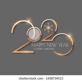 Happy new 2020 year! Elegant gold text with light. Minimalistic template.