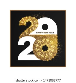 Happy new 2020 year! Elegant text with shimmer of gold and light. Minimalistic template.