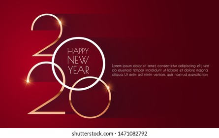 Happy new 2020 year! Elegant gold text with light. Minimalistic template.