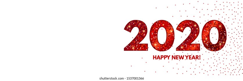 Happy New 2020 Year! Elegant Design with red shining year number on white background and stars