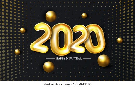 Happy new 2020 year Elegant gold text with light