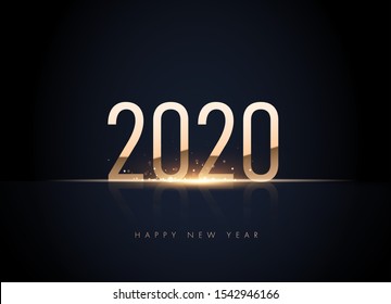 Happy new 2020 year Elegant gold text with light. Minimalistic template.