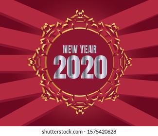 Happy new 2020 year! Elegant gold text with light. Minimalistic template.