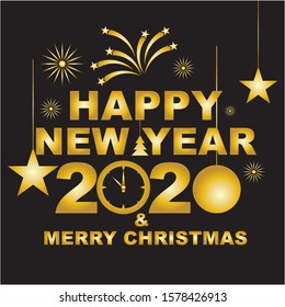 Happy new 2020 year! Elegant gold text. Minimalistic template.
