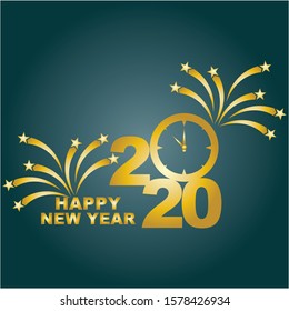 Happy new 2020 year! Elegant gold text. Minimalistic template.
