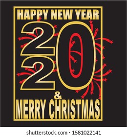 Happy new 2020 year! Elegant  text. Minimalist template.
