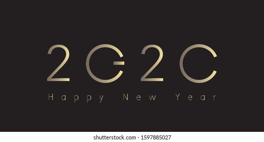 Happy new 2020 year! Elegant gold text with light. Minimalistic template. 2020 0pen and close icon.