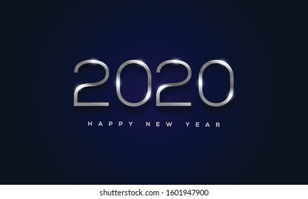 Happy new 2020 year! Elegant silver text with light