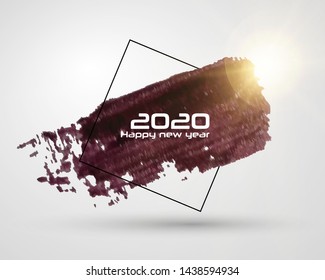 Happy New 2020 Year. Festive event banner. Hand drawn brush lettering Graduation logo. Luxury holiday brochure. Decoration element for poster or cover design. Banner in grunge style. 