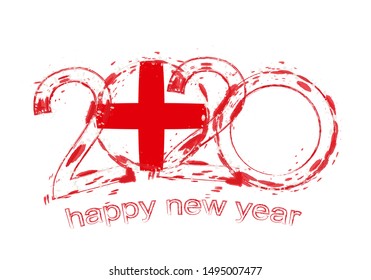 Happy New 2020 Year with flag of England. Holiday grunge vector illustration.