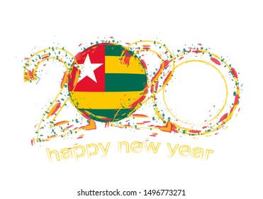 Happy New 2020 Year with flag of Togo. Holiday grunge vector illustration.