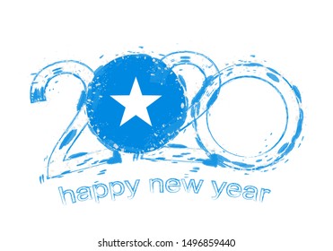 Happy New 2020 Year with flag of Somalia. Holiday grunge vector illustration.