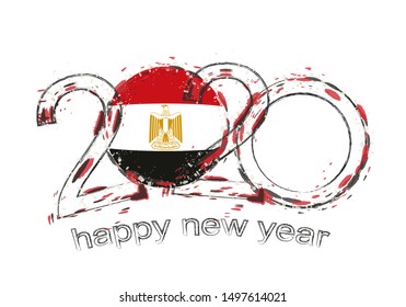 Happy New 2020 Year with flag of Egypt. Holiday grunge vector illustration.