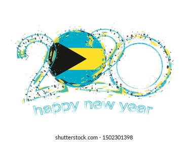 Happy New 2020 Year with flag of The Bahamas. Holiday grunge vector illustration.