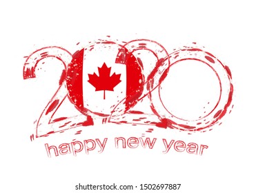 Happy New 2020 Year with flag of Canada. Holiday grunge vector illustration.