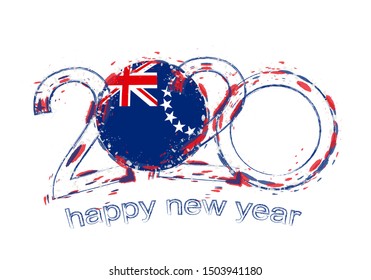 Happy New 2020 Year with flag of Cook Islands. Holiday grunge vector illustration.