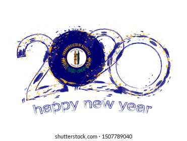 Happy New 2020 Year with flag of Kentucky. Holiday grunge vector illustration.