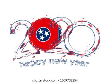 Happy New 2020 Year with flag of Tennessee. Holiday grunge vector illustration.