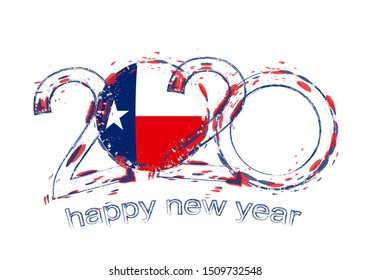 Happy New 2020 Year with flag of Texas. Holiday grunge vector illustration.