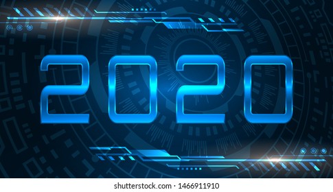 Happy New 2020 Year. Futuristic Glowing Festive Background. Futuristic Technology Banner