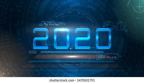 Happy New 2020 Year. Futuristic Glowing Festive Background. Future Technology Template