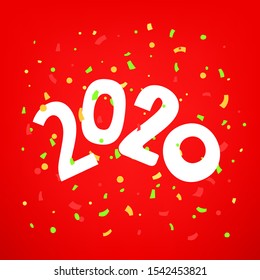 Happy new 2020 year greeting card concept. Flying paper confetti
