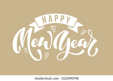 Happy new 2020 year - hand drawn lettering art postcard. Template design invitation.