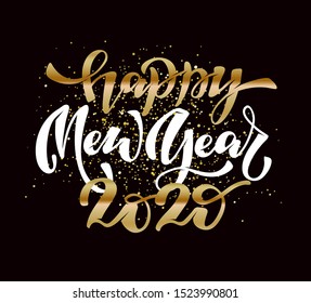 Happy new 2020 year - hand drawn lettering art postcard. Template design invitation.