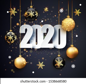 Happy New 2020 Year. Holiday vector illustration of numbers 2020. Gold Numbers Design of greeting card