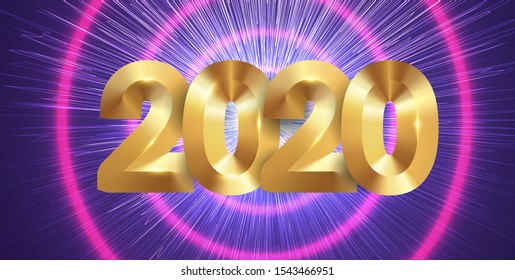 Happy New 2020 Year. Holiday vector illustration of golden metallic numbers 2020. High speed concept. Party poster, banner or invitation  decoration.xmas. Festive poster or banner design