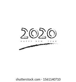 Happy New 2020 Year. Holiday vector illustration of numbers 2020 with swoosh isolated on white background. Festive poster or banner design