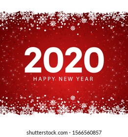 Happy New 2020 Year. Holiday vector illustration of white numbers on red background. Poster or banner design.