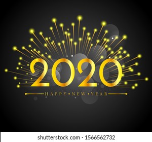 Happy New 2020 Year. Holiday vector illustration of gold numbers on black background. Poster or banner design.