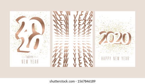 Happy New 2020 Year. Holiday vector illustration of golden metallic numbers 2020. 3D lettering. Festive poster or banner design