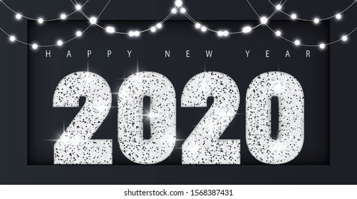 Happy New 2020 Year. Holiday vector illustration of silver metallic numbers 2020