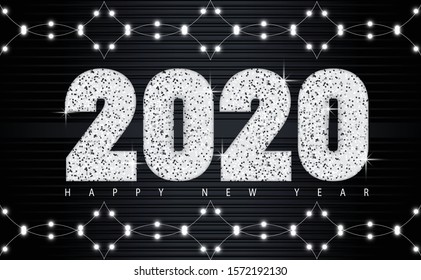 Happy New 2020 Year. Holiday vector illustration of silver metallic numbers 2020